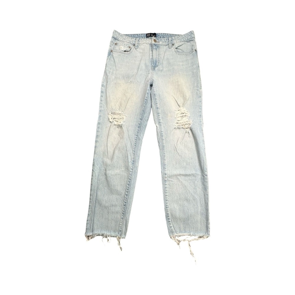 GAP Jeans Women 12/31R Light Blue Universal Slim Boyfriend Distressed Frayed Hem